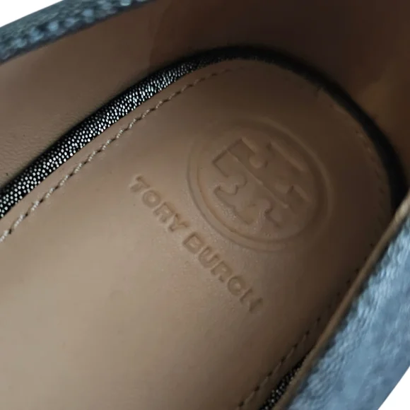 Tory Burch Delphine Pewter & Jewel Embellished Crystal Pump Heels Size 10 - Picture 6 of 11